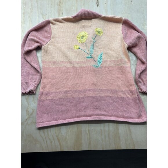 Storybook Knits Ombré Cardigan Sweater Spring Easter Yellow Flowers Plus Sz 1X - Picture 3 of 5